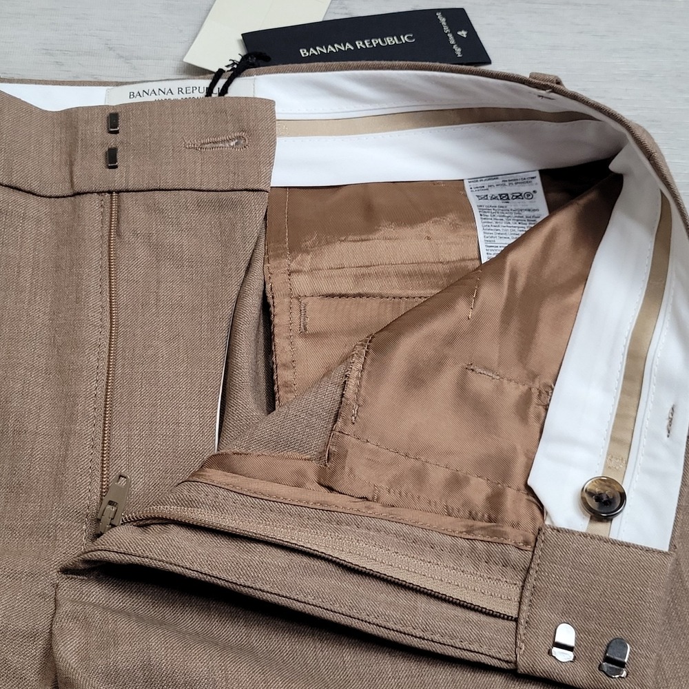 NWT Banana Republic Pants Women 4 Brown SIENA Straight Leg Italian Wool Trousers - Picture 7 of 16